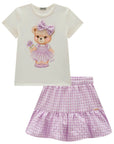 Conjunto de Blusa em Cotton com Saia em Tricoline Vichy (com Shorts Embutido) 99215 Infanti Infantil Menina