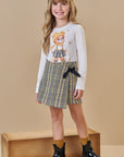 Conjunto de Blusa em Cotton com Short Saia em Alfaiataria Xadrez 91833 Infanti Infantil Menina