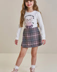 Conjunto de Blusa em Cotton com Short Saia em Flanela Montreal 92621 Infanti Infantil Menina