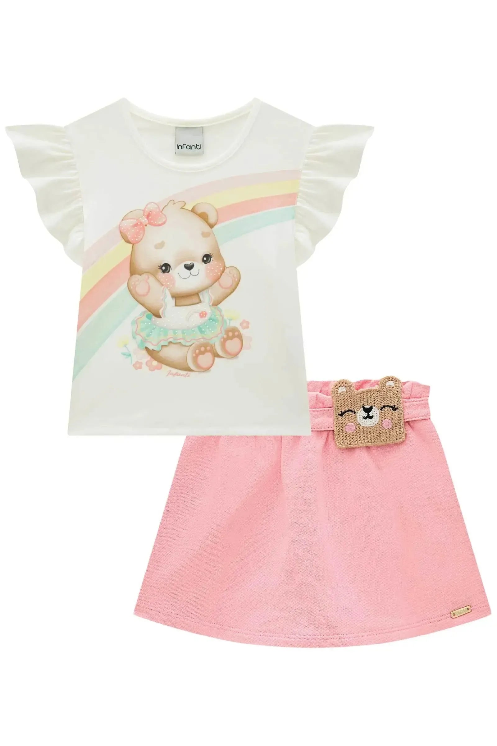 Conjunto de Blusa em Cotton com Short Saia em Moletom sem Pelúcia 87085 Infanti Bebê Menina