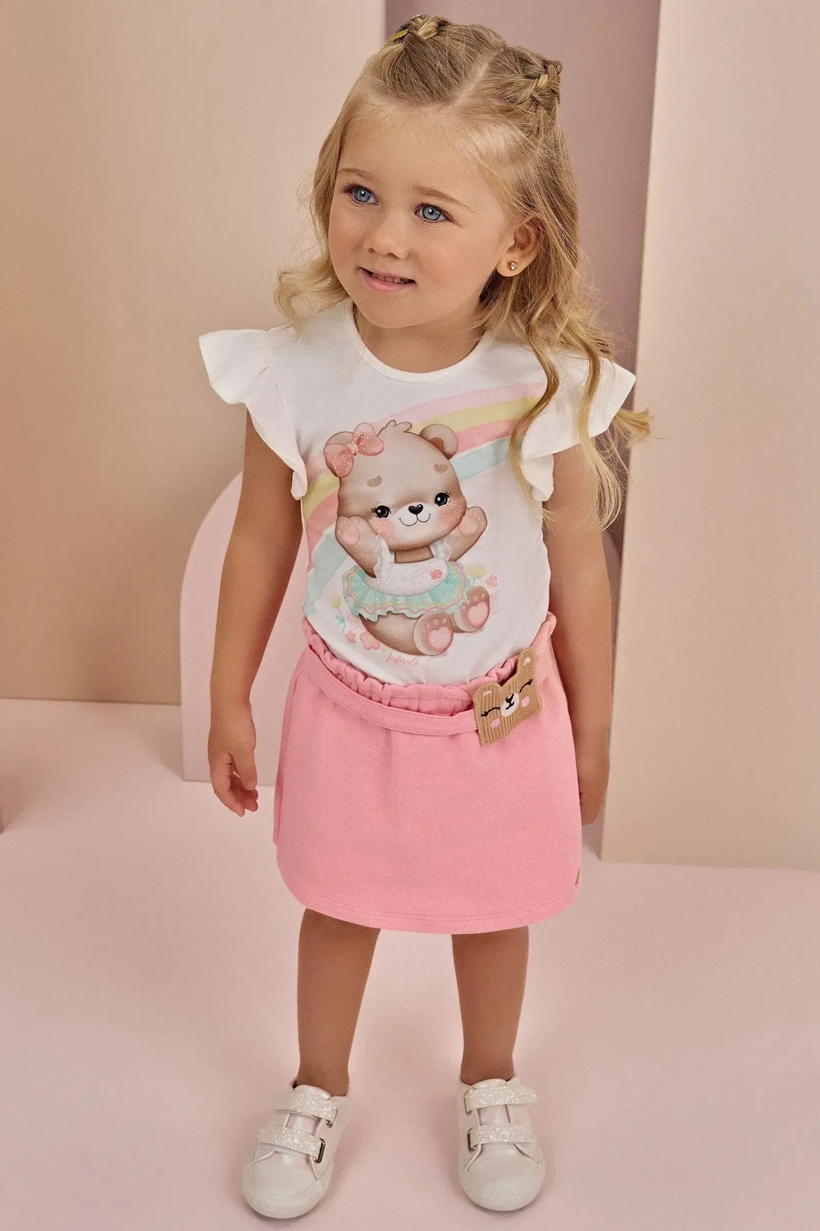 Conjunto de Blusa em Cotton com Short Saia em Moletom sem Pelúcia 87085 Infanti Bebê Menina