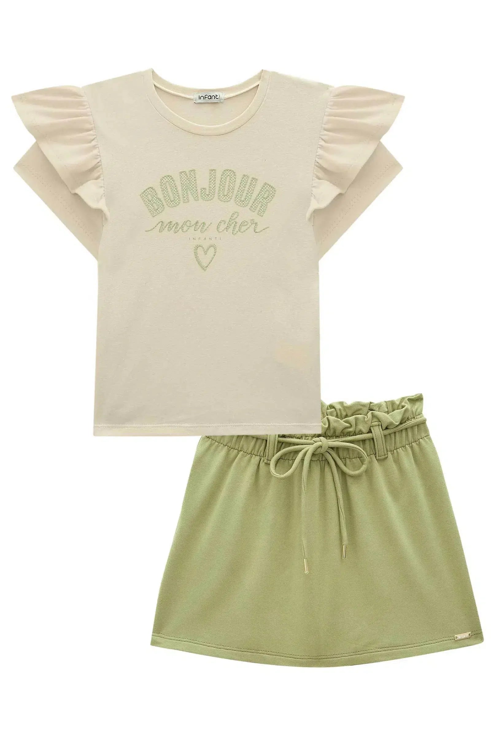 Conjunto de Blusa em Cotton com Short Saia em Molevisco 82212 Infanti