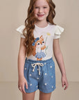 Conjunto de Blusa em Cotton com Shorts em Denim Bordado 98111 Infanti Infantil Menina