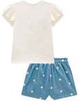 Conjunto de Blusa em Cotton com Shorts em Denim Bordado 98111 Infanti Infantil Menina