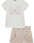 Conjunto de Blusa em Cotton com Shorts em Linho Bordado Poá 99394 Infanti Infantil Menina