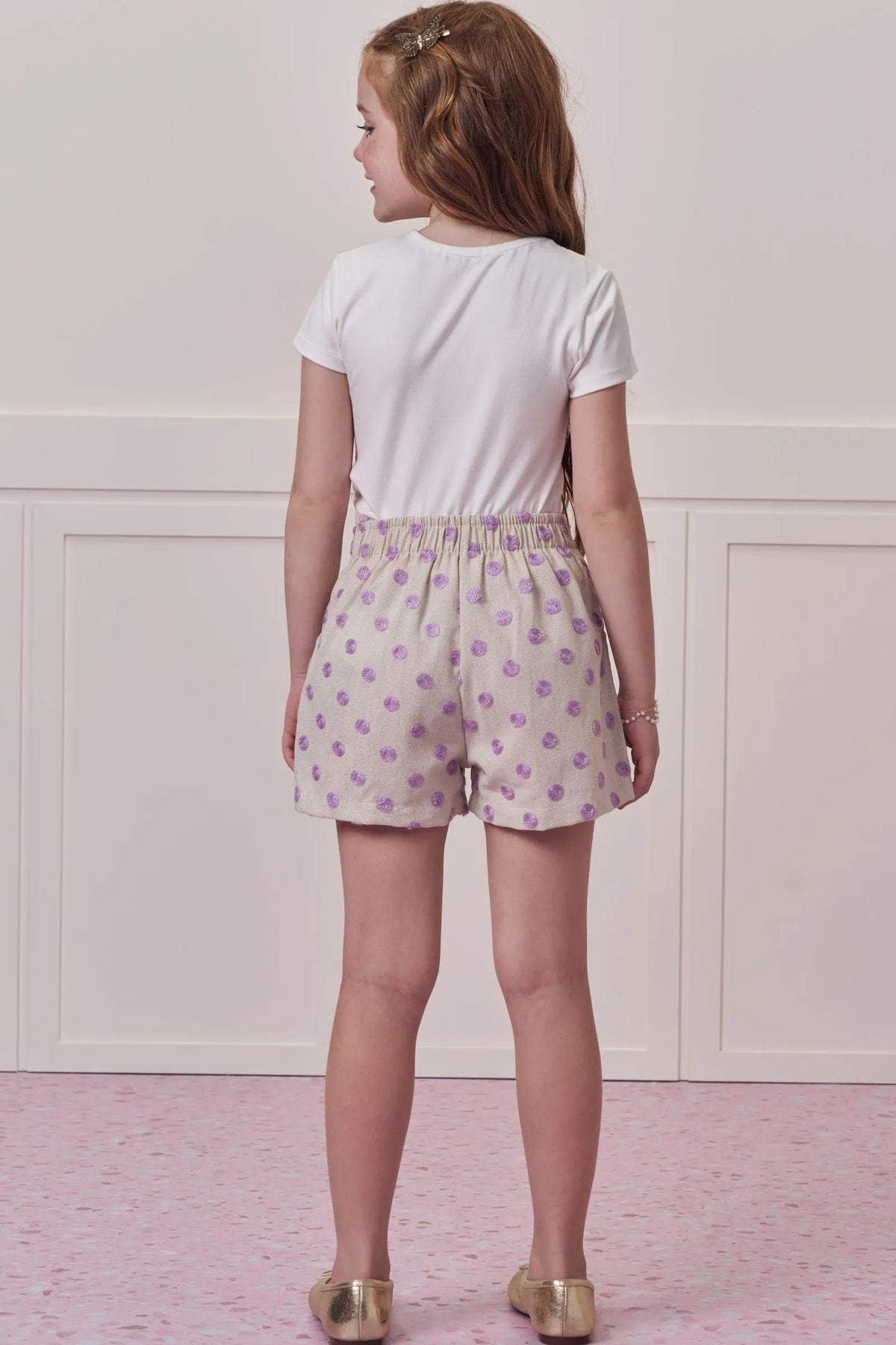 Conjunto de Blusa em Cotton com Shorts em Linho Bordado Poá 99394 Infanti Infantil Menina