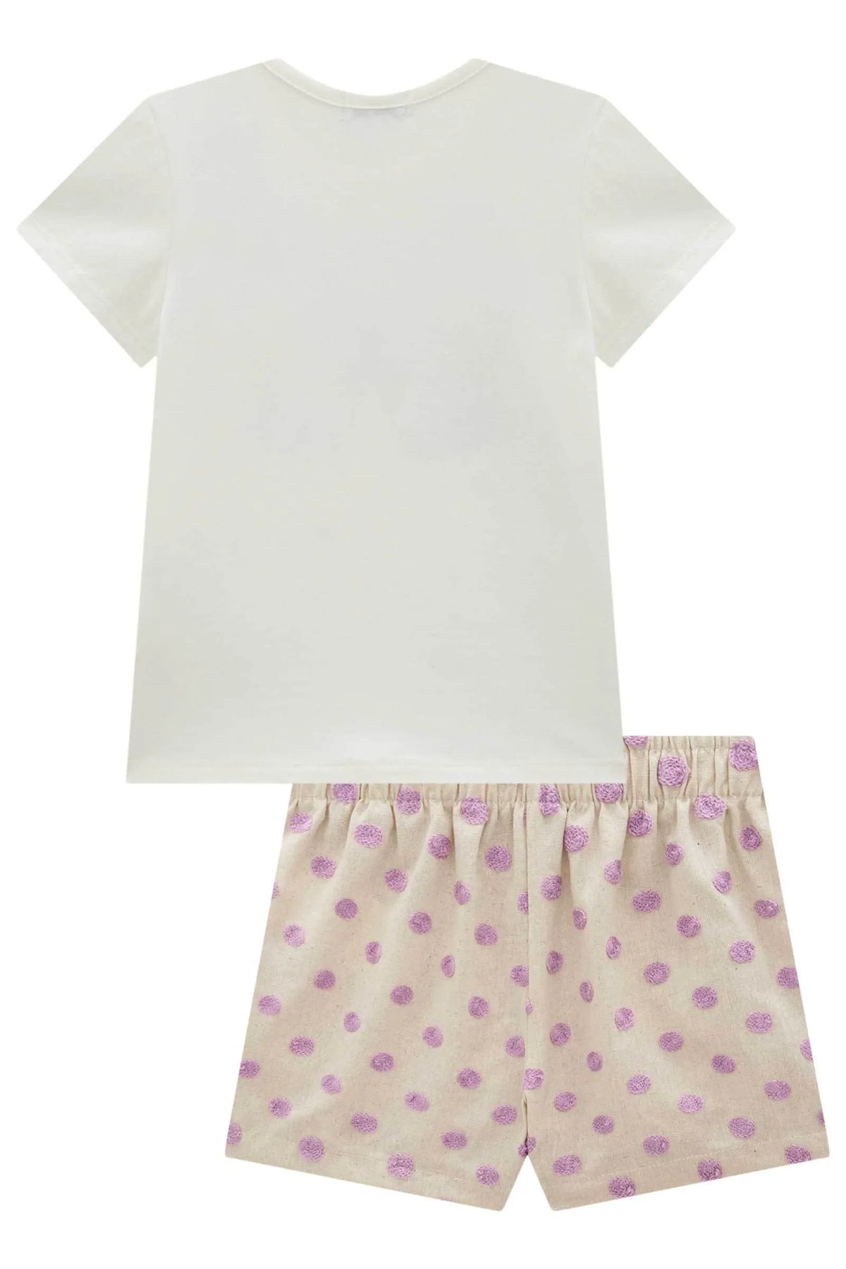 Conjunto de Blusa em Cotton com Shorts em Linho Bordado Poá 99394 Infanti Infantil Menina