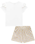 Conjunto de Blusa em Cotton com Shorts em Linho Poá 74914 Infanti