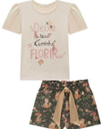 Conjunto de Blusa em Cotton com Shorts em Moletom Linho sem Pelúcia 82167 Infanti