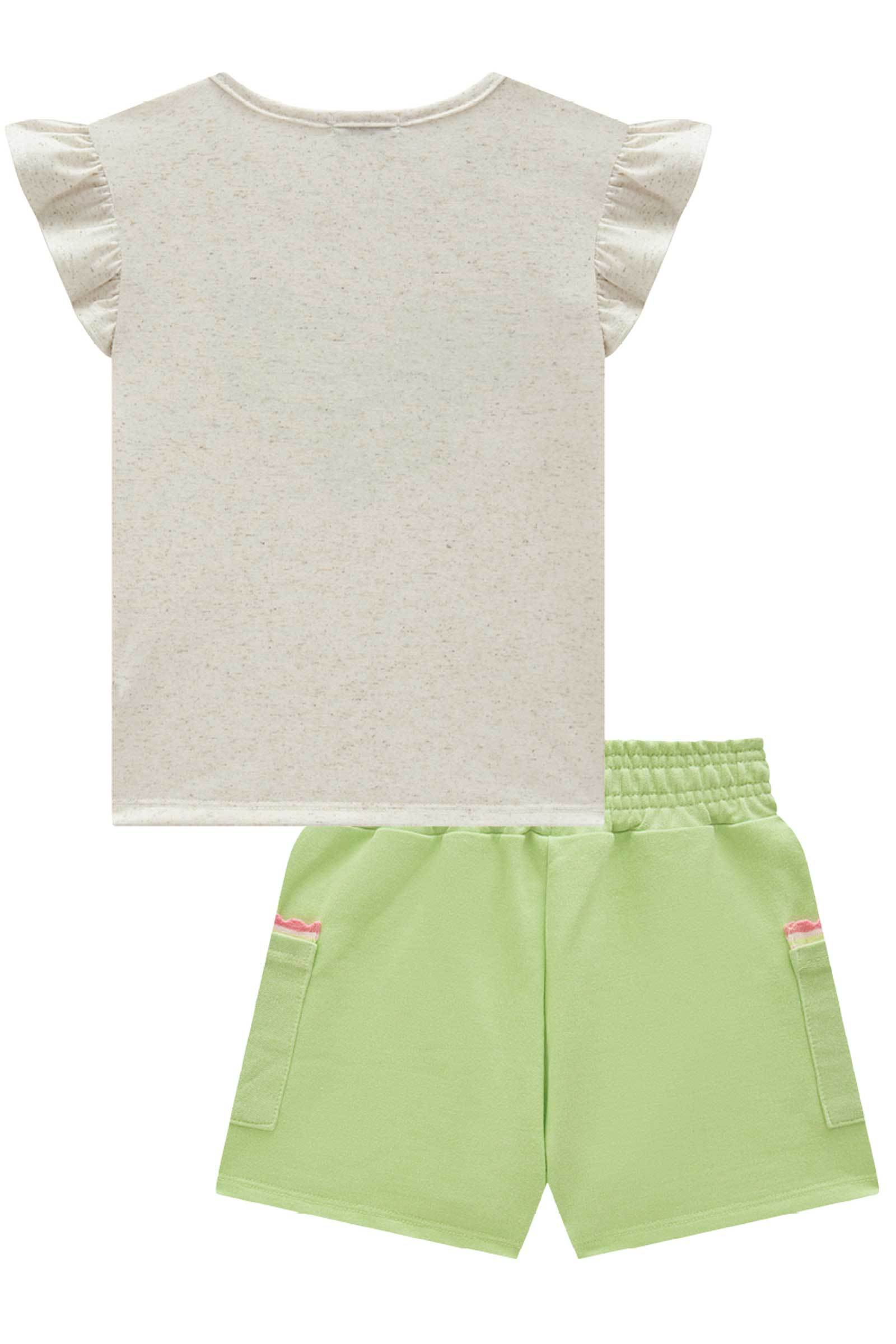 Conjunto de Blusa em Cotton com Shorts em Moletom sem Pelúcia 75692 Infanti