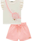 Conjunto de Blusa em Cotton com Shorts em Moletom sem Pelúcia 99400 Infanti Infantil Menina