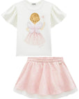 Conjunto de Blusa em Cotton e Saia em Tule Paetê. Com Shorts Embutido 95863 Infanti Infantil Menina