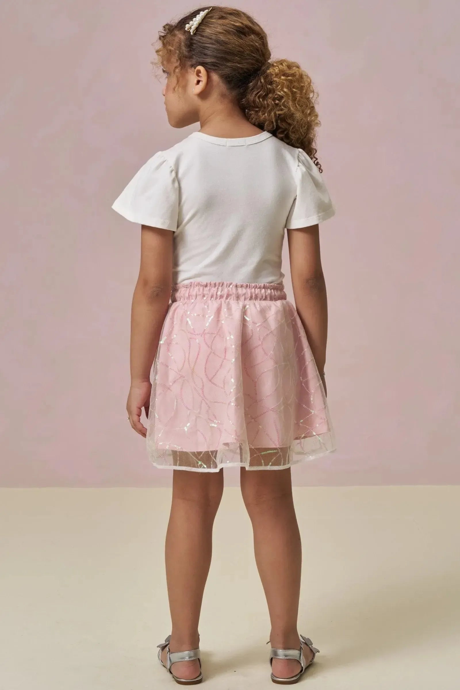 Conjunto de Blusa em Cotton e Saia em Tule Paetê. Com Shorts Embutido 95863 Infanti Infantil Menina