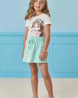 Conjunto de Blusa em Cotton e Short Saia em Canelado Liz 84341 Infanti Infantil Menina