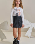 Conjunto de Blusa em Cotton e Short Saia em Couro Sintético 93612 Infanti Infantil Menina