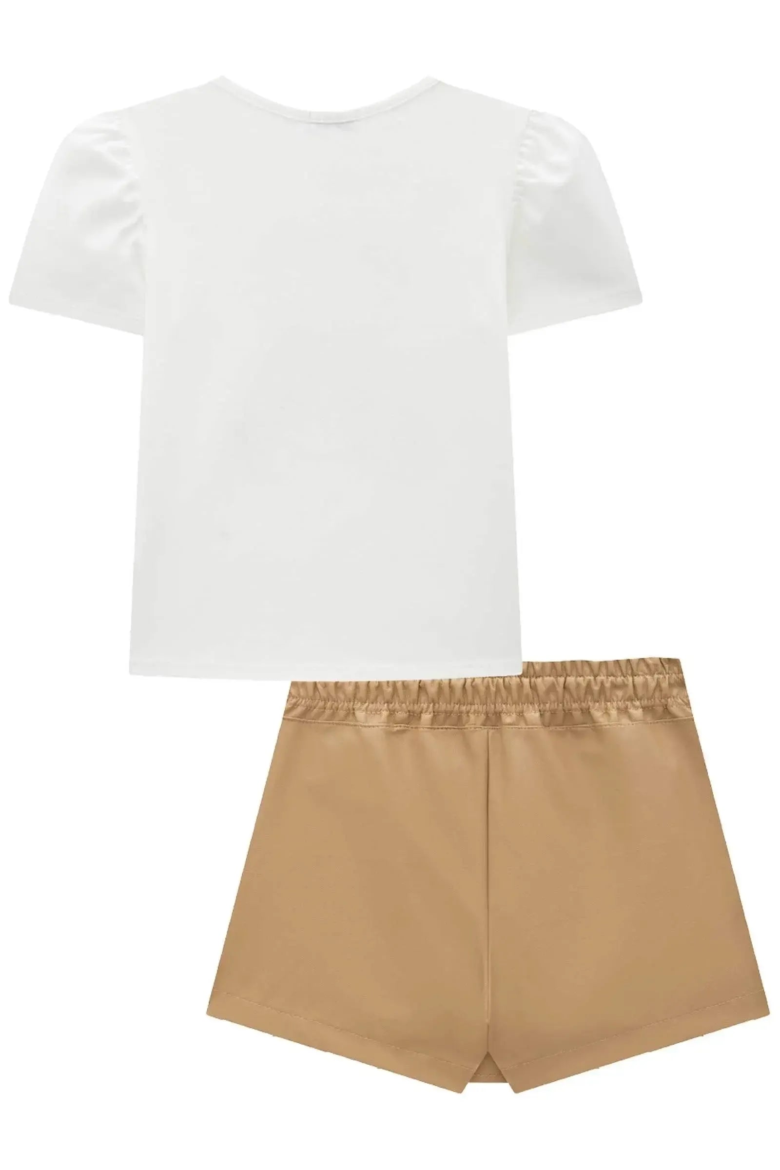 Conjunto de Blusa em Cotton e Short Saia em Couro Sintético 93642 Infanti Infantil Menina