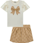 Conjunto de Blusa em Cotton e Short Saia em Linho com Elastano 98783 Infanti Infantil Menina