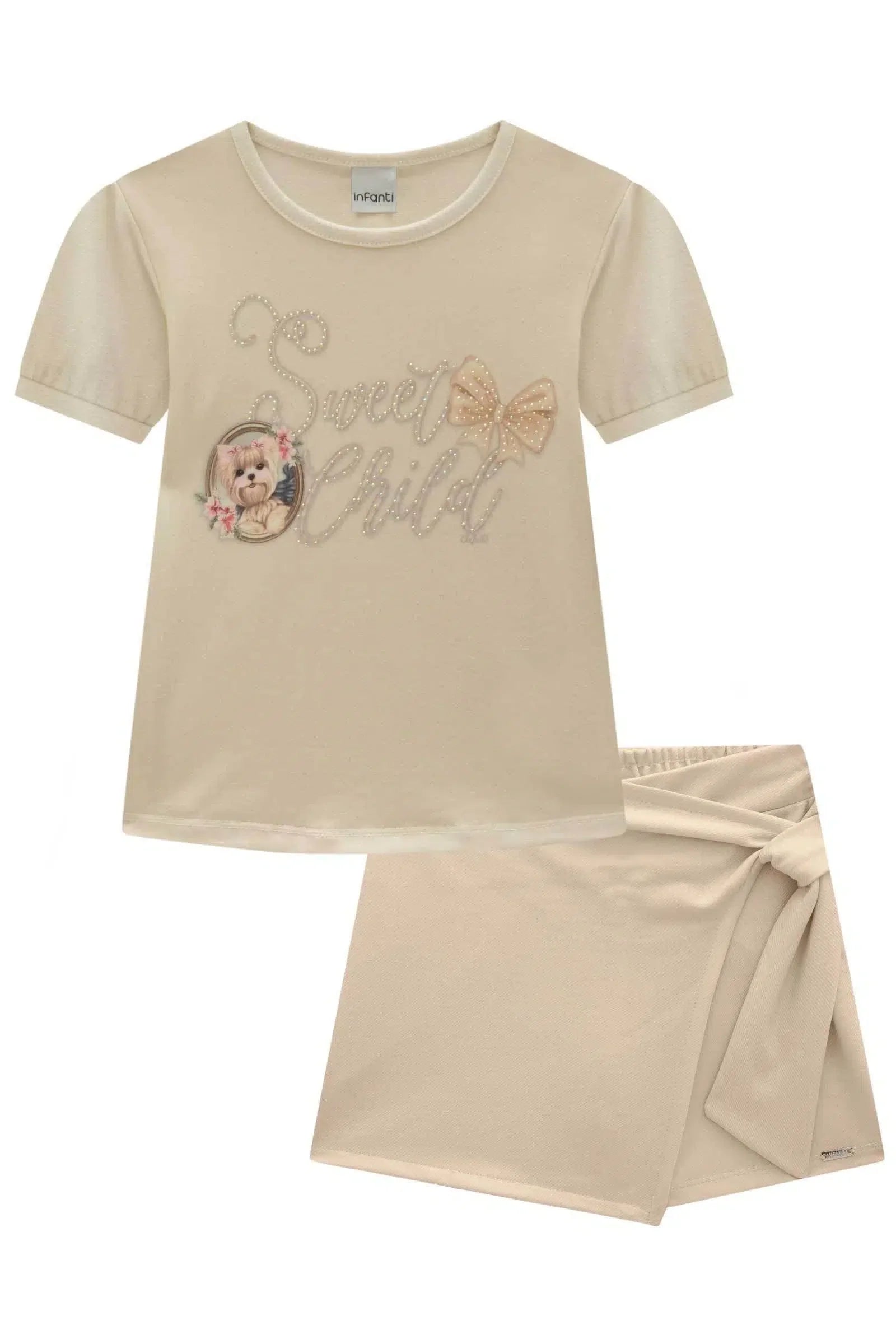 Conjunto de Blusa em Cotton e Short Saia em Malha Twill Brilho 82206 Infanti