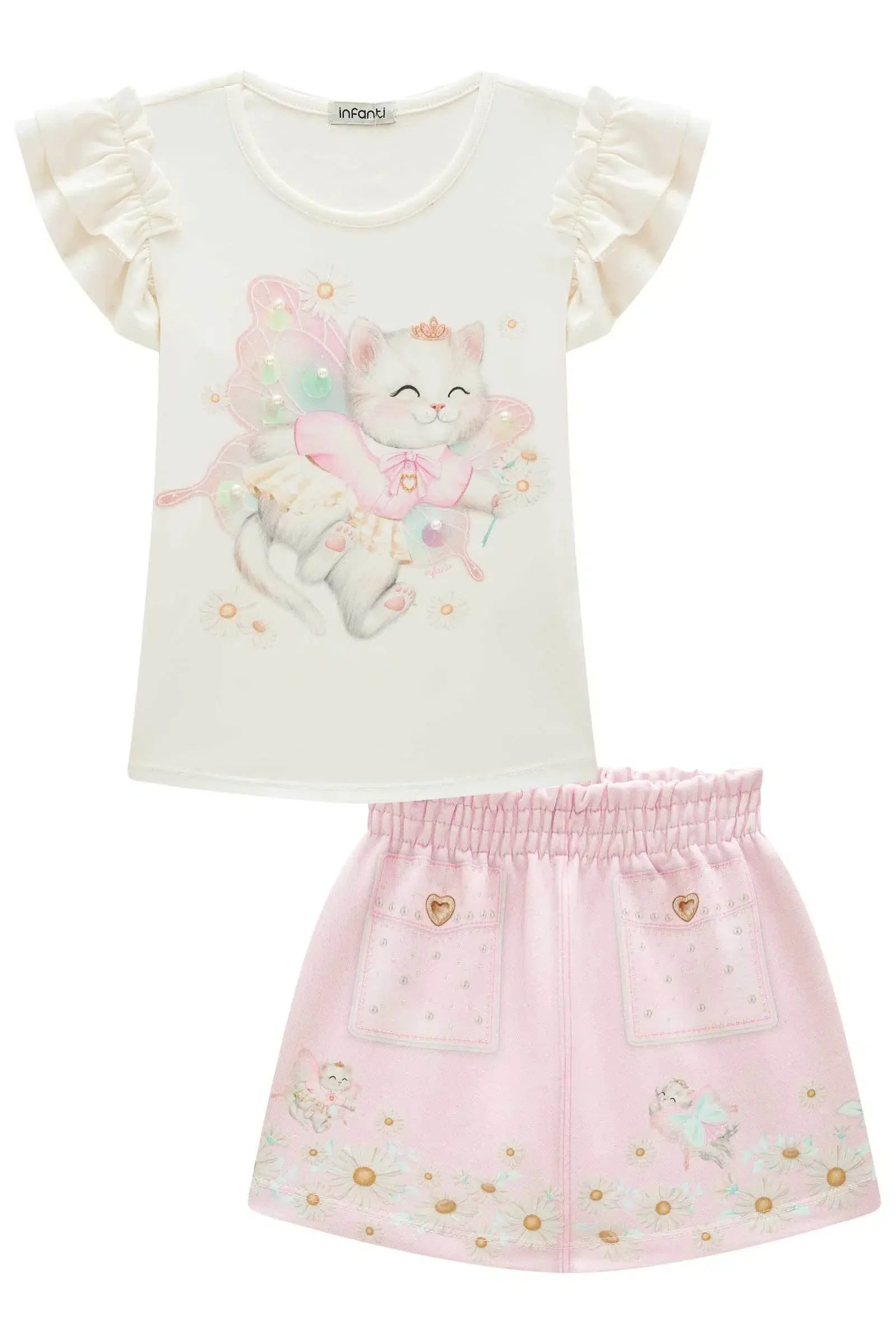 Conjunto de Blusa em Cotton e Short Saia em Molecotton 81534 Infanti