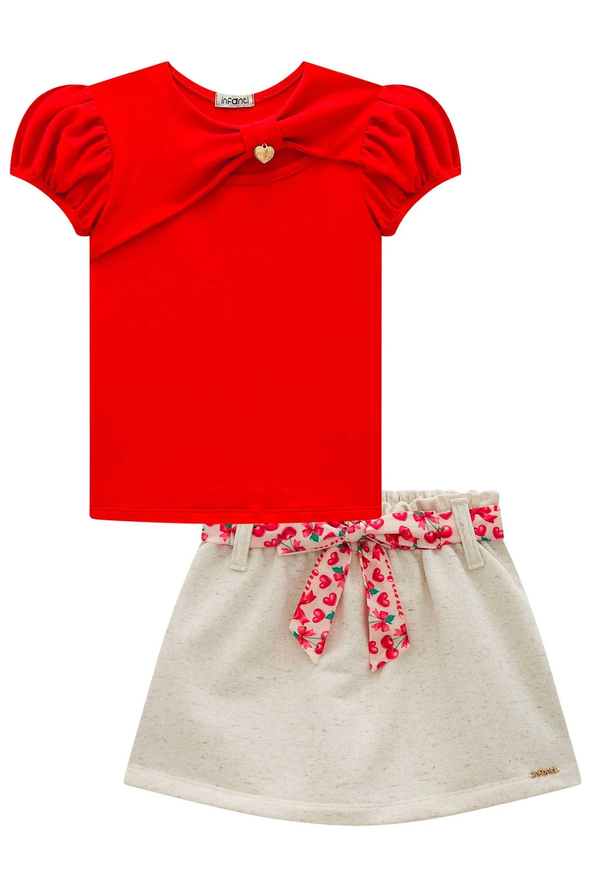 Conjunto de Blusa em Cotton e Short Saia em Moletom Linho sem Pelúcia 98988 Infanti Infantil Menina