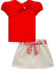 Conjunto de Blusa em Cotton e Short Saia em Moletom Linho sem Pelúcia 98988 Infanti Infantil Menina