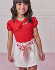 Conjunto de Blusa em Cotton e Short Saia em Moletom Linho sem Pelúcia 98988 Infanti Infantil Menina