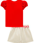 Conjunto de Blusa em Cotton e Short Saia em Moletom Linho sem Pelúcia 98988 Infanti Infantil Menina