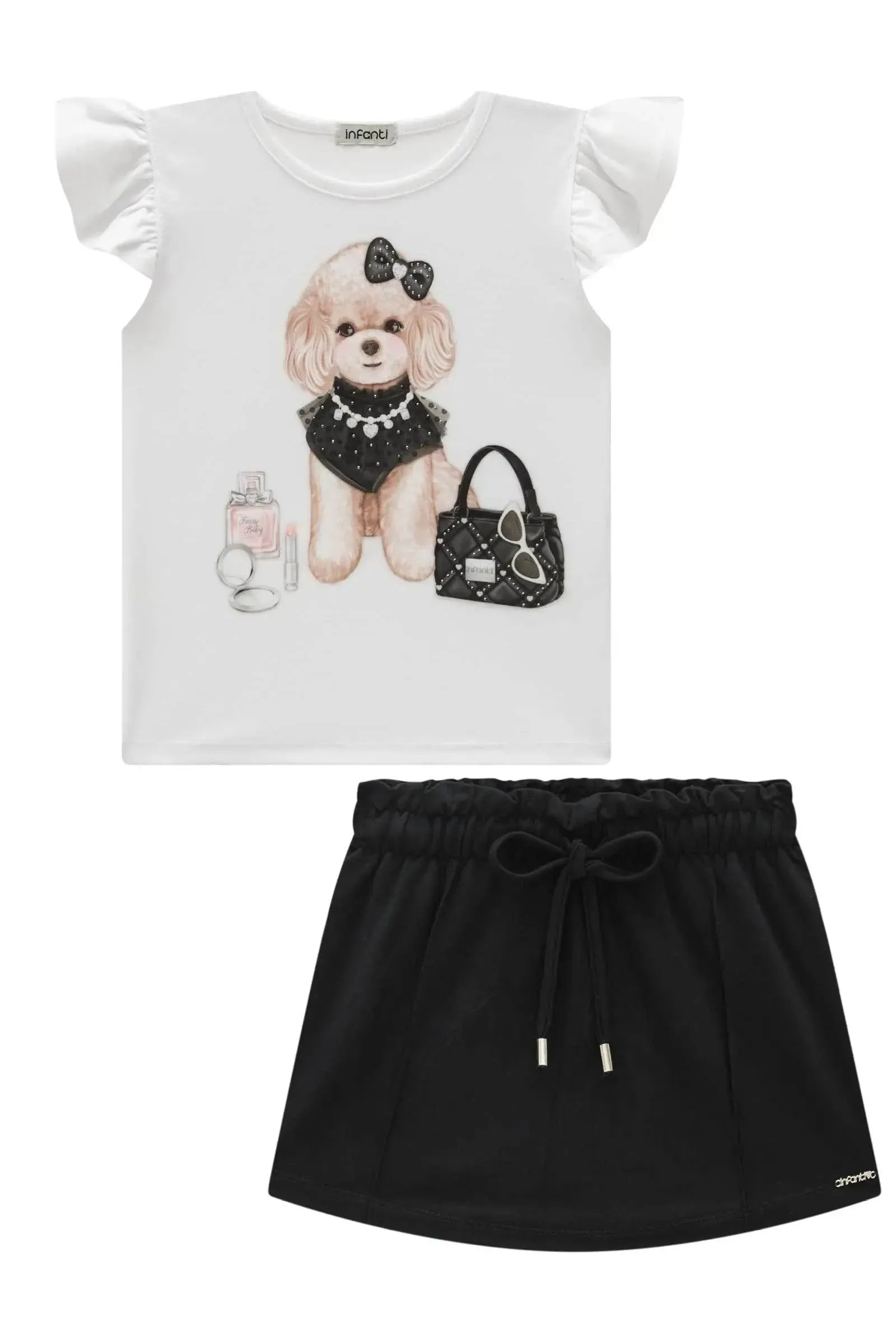 Conjunto de Blusa em Cotton e Short Saia em Molevisco 95873 Infanti Infantil Menina