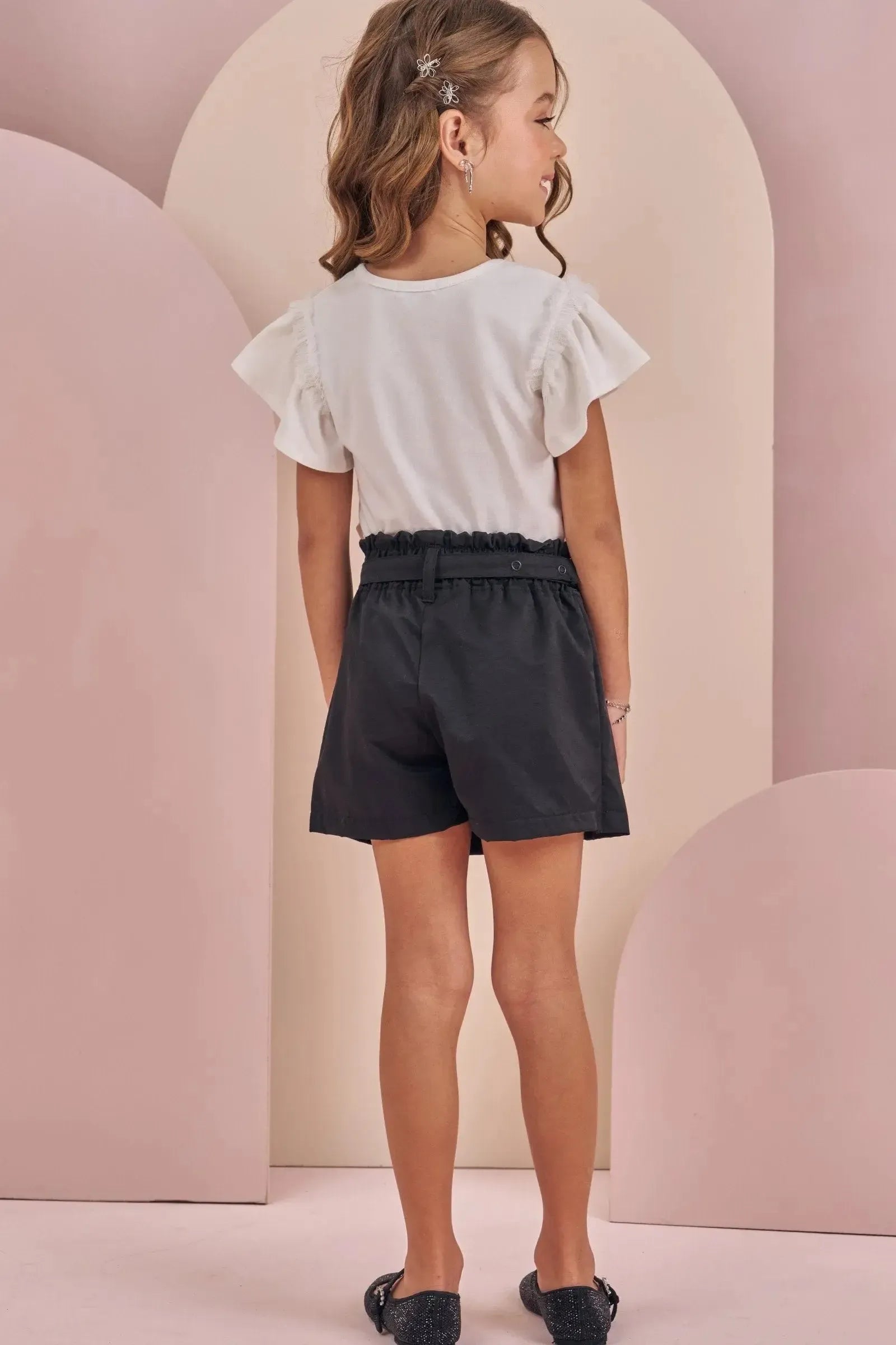Conjunto de Blusa em Cotton e Short Saia em Tecido Amore 88129 Infanti Infantil Menina