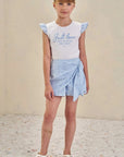Conjunto de Blusa em Cotton e Short Saia em Tricoline Listrado 84589 Infanti Infantil Menina