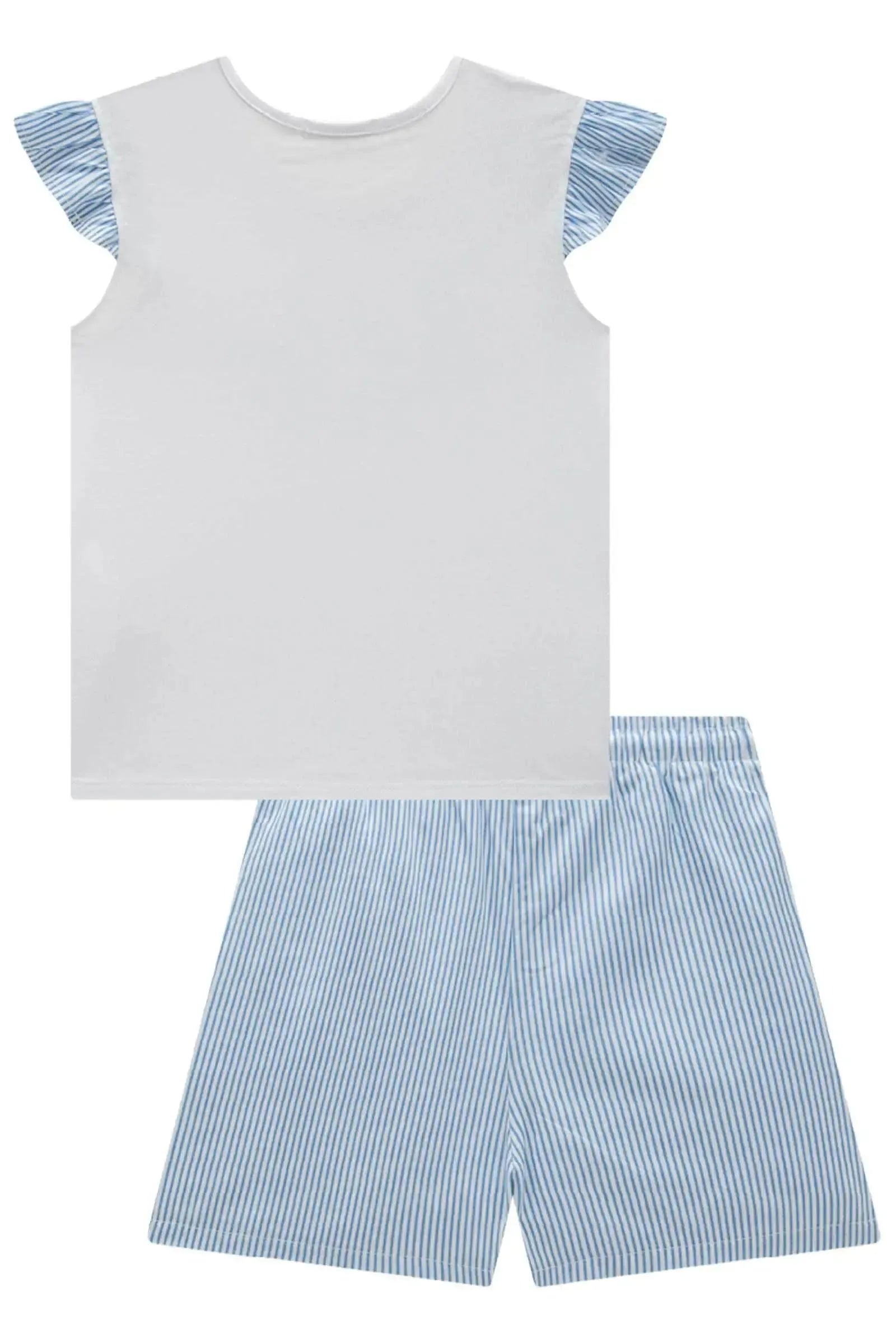 Conjunto de Blusa em Cotton e Short Saia em Tricoline Listrado 84589 Infanti Infantil Menina