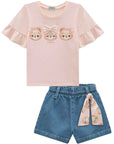 Conjunto de Blusa em Cotton e Shorts em Jeans com Elastano 96961 Infanti Infantil Menina