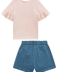 Conjunto de Blusa em Cotton e Shorts em Jeans com Elastano 96961 Infanti Infantil Menina