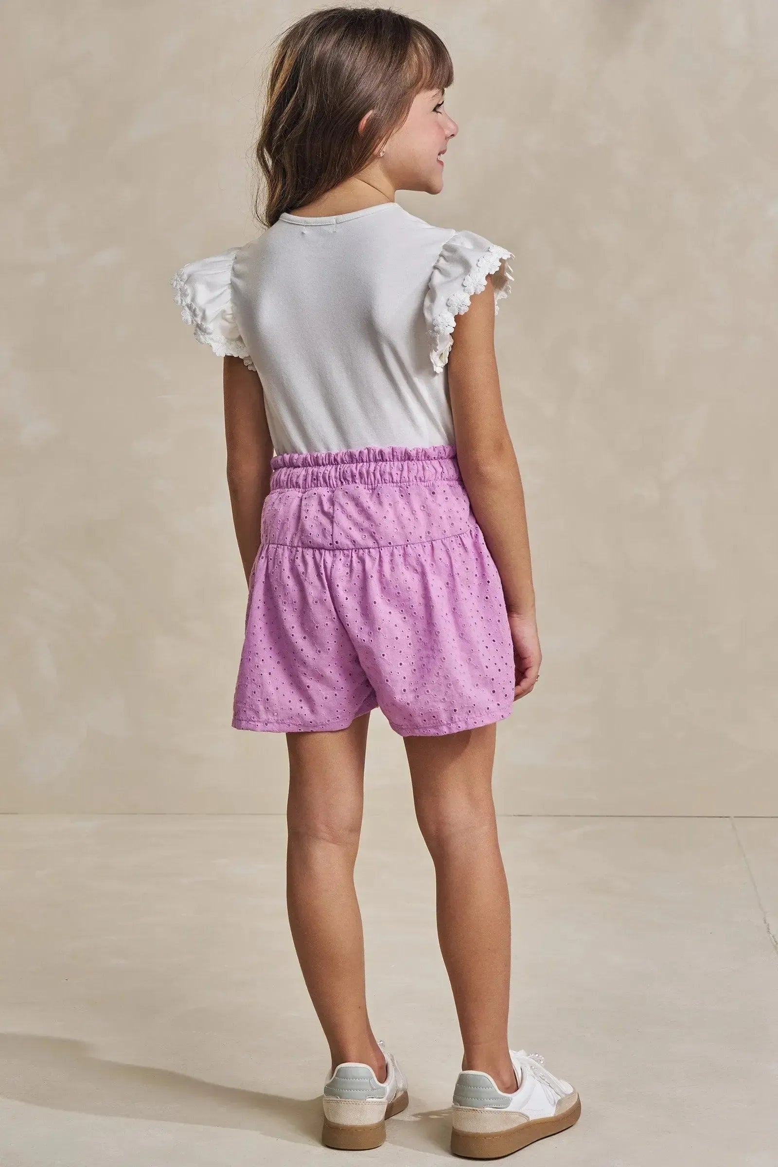 Conjunto de Blusa em Cotton e Shorts em Laise Romantic 93217 Infanti Infantil Menina