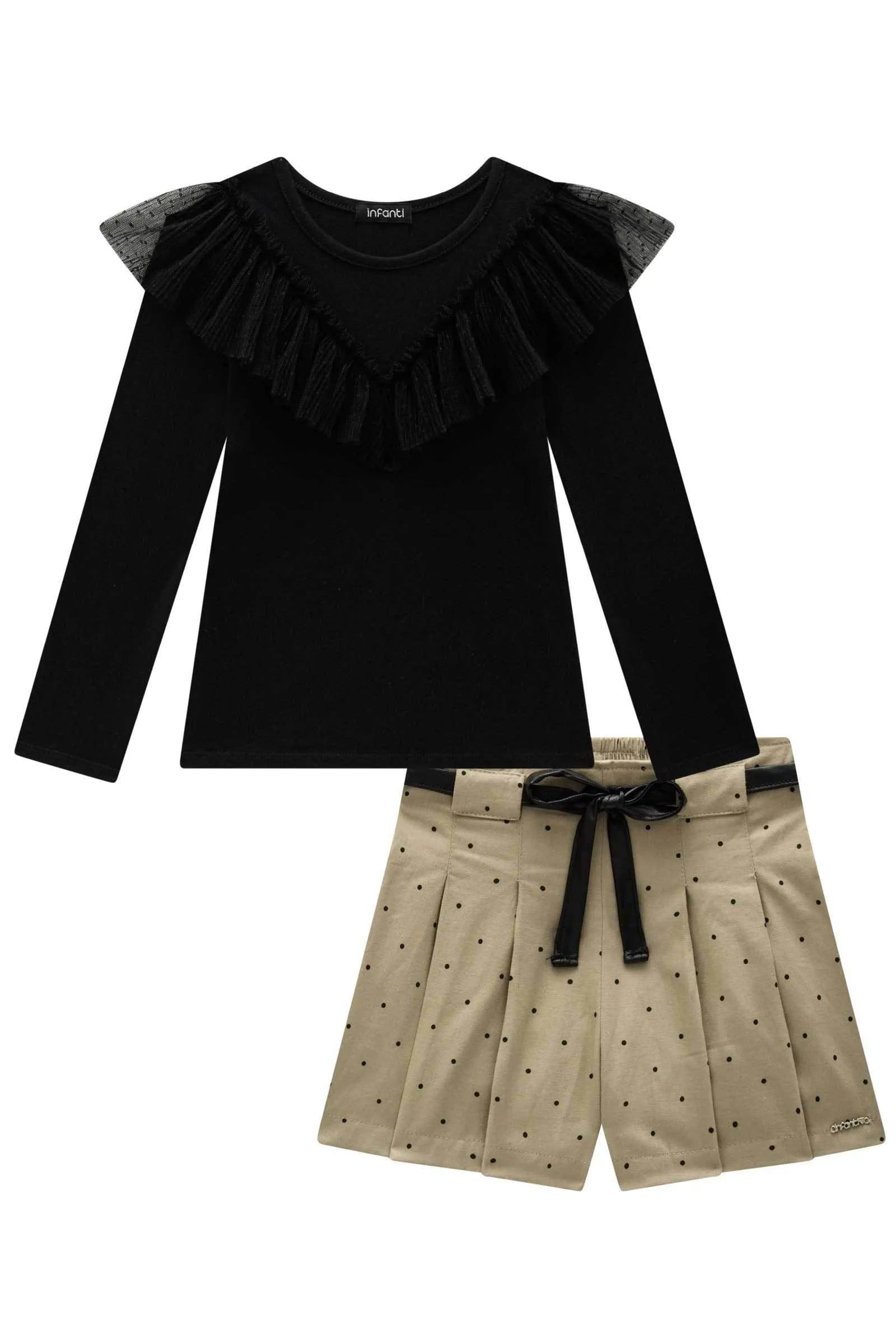 Conjunto de Blusa em Cotton e Shorts em Linho Santorine com Elastano 92350 Infanti Infantil Menina