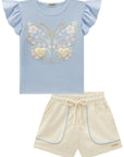 Conjunto de Blusa em Cotton e Shorts em Linho Santorine com Elastano 96279 Infanti Infantil Menina