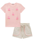 Conjunto de Blusa em Cotton e Shorts em Moletom Linho sem Pelúcia 98998 Infanti Infantil Menina