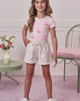 Conjunto de Blusa em Cotton e Shorts em Moletom Linho sem Pelúcia 98998 Infanti Infantil Menina