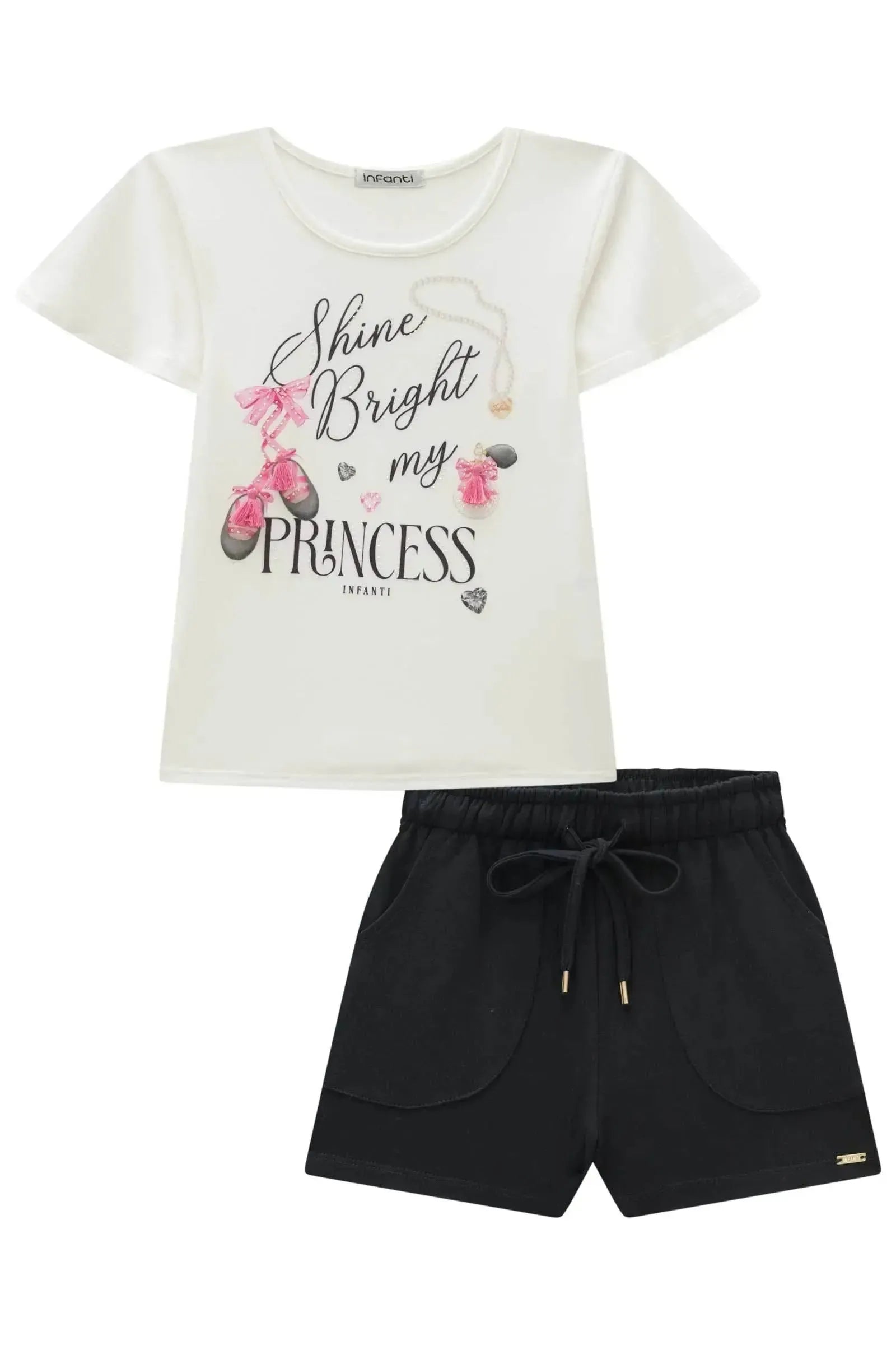 Conjunto de Blusa em Cotton e Shorts em Molevisco 84332 Infanti Infantil Menina