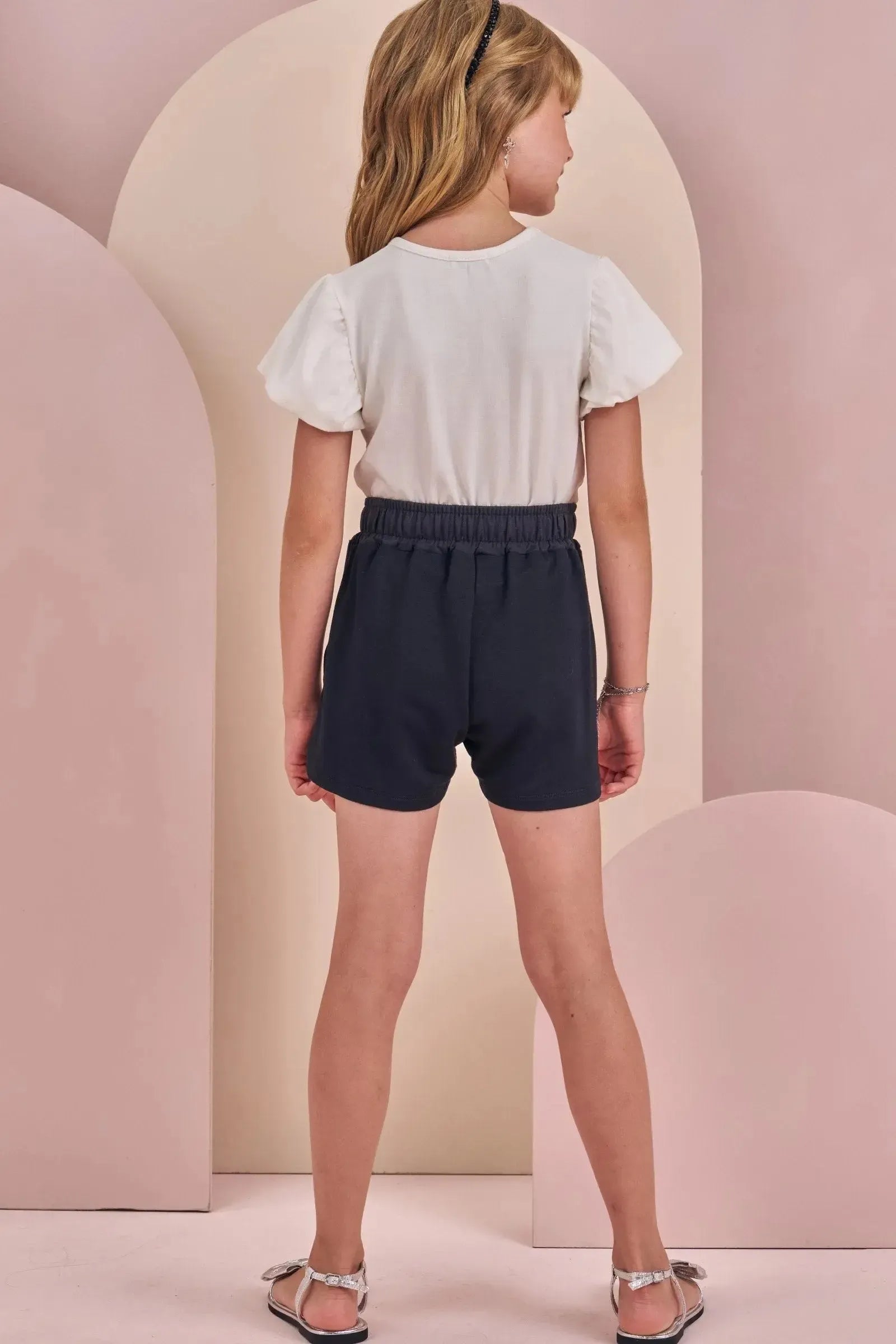 Conjunto de Blusa em Cotton e Shorts em Molevisco 88142 Infanti Infantil Menina