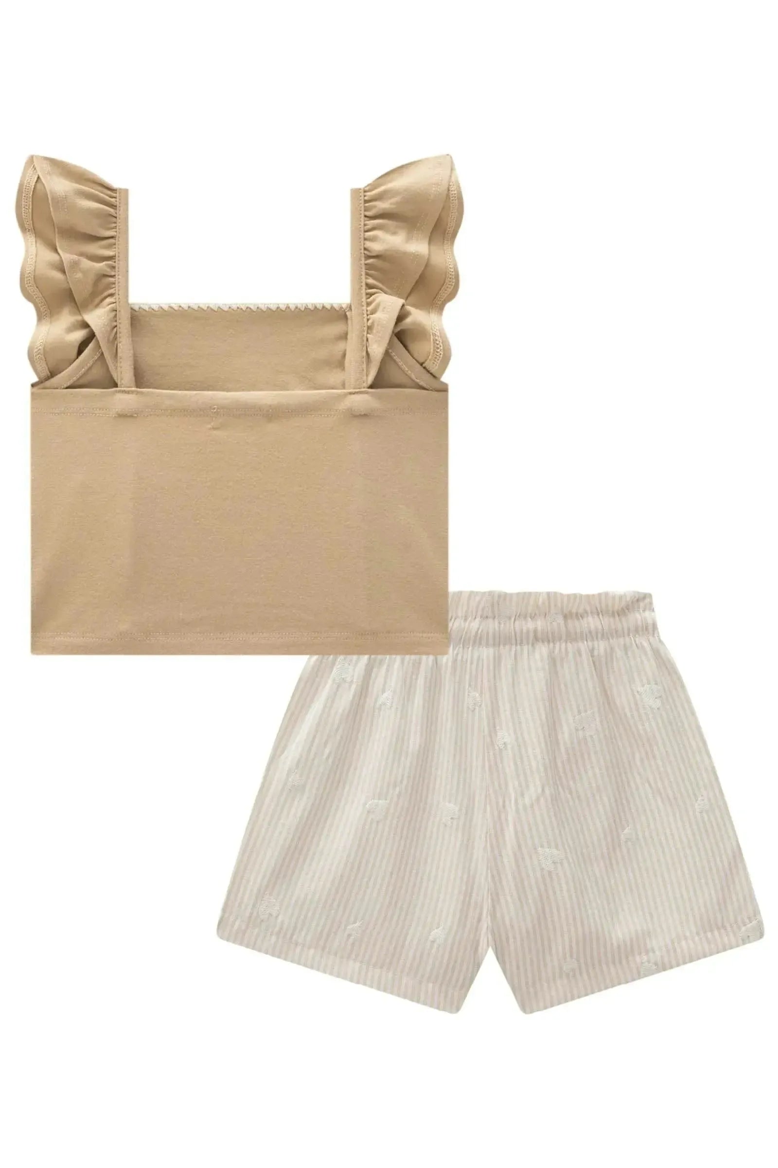 Conjunto de Blusa em Cotton e Shorts em Tecido Listrado Bordado 96665 Infanti Infantil Menina