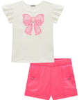 Conjunto de Blusa em Cotton e Shorts em Tecido Shine 99099 Infanti Infantil Menina