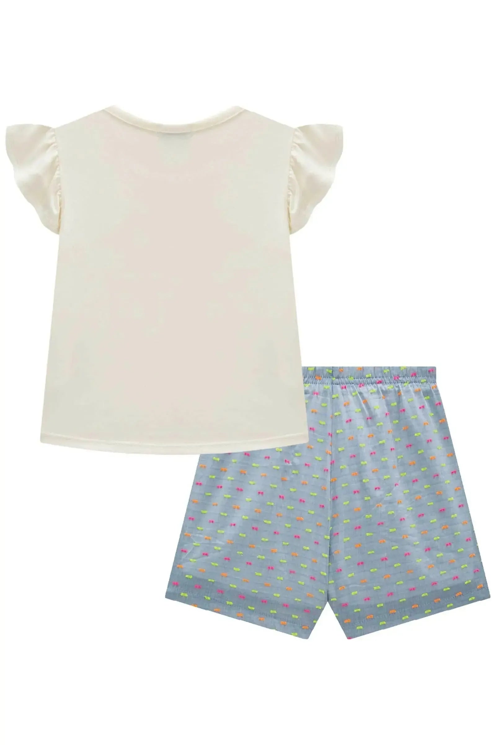 Conjunto de Blusa em Cotton e Shorts em Tricoline Neon Dots 86909 Infanti Infantil Menina