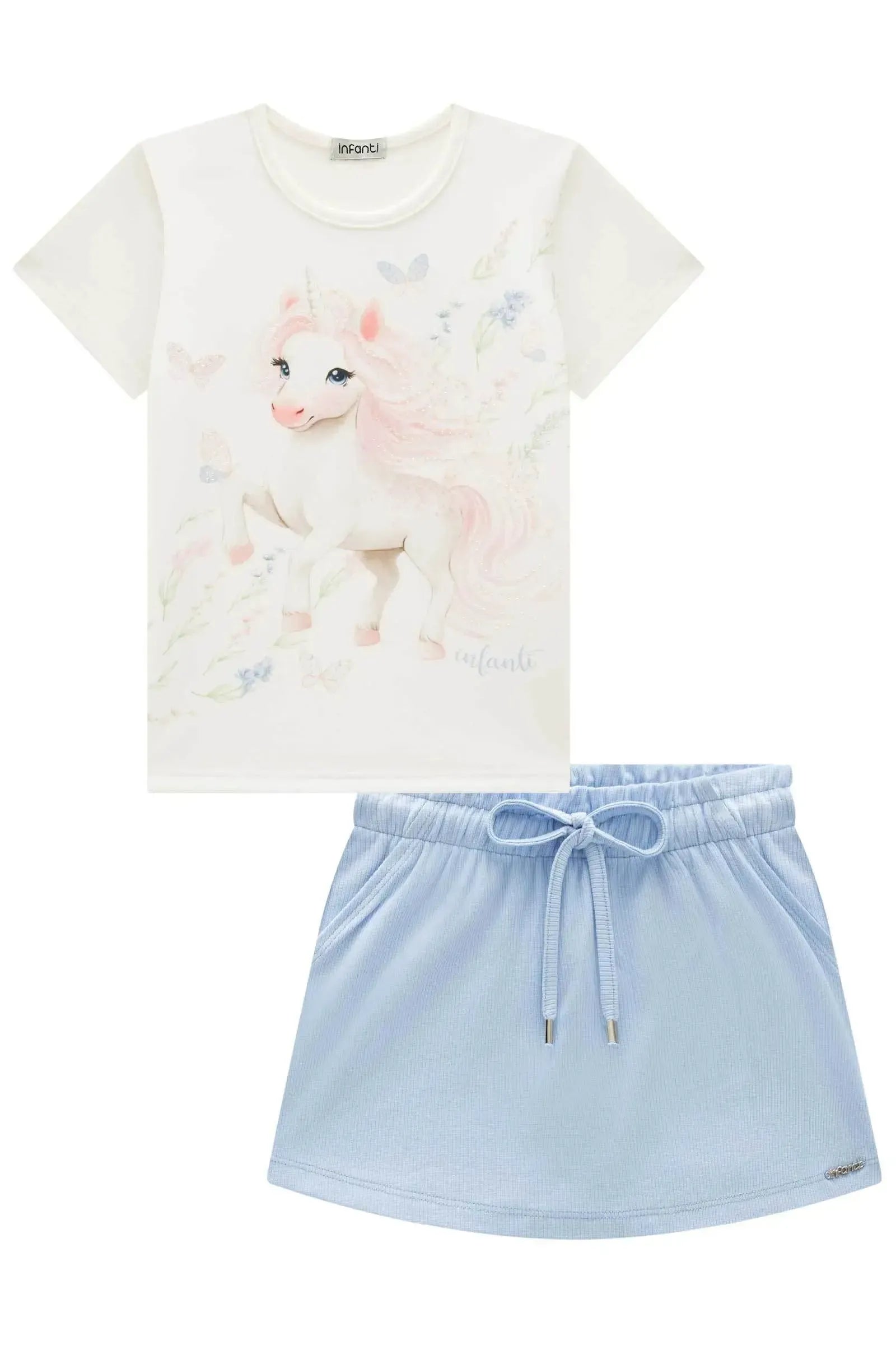 Conjunto de Blusa em Cotton e Shorts Saia em Canelado Liz 96274 Infanti Infantil Menina