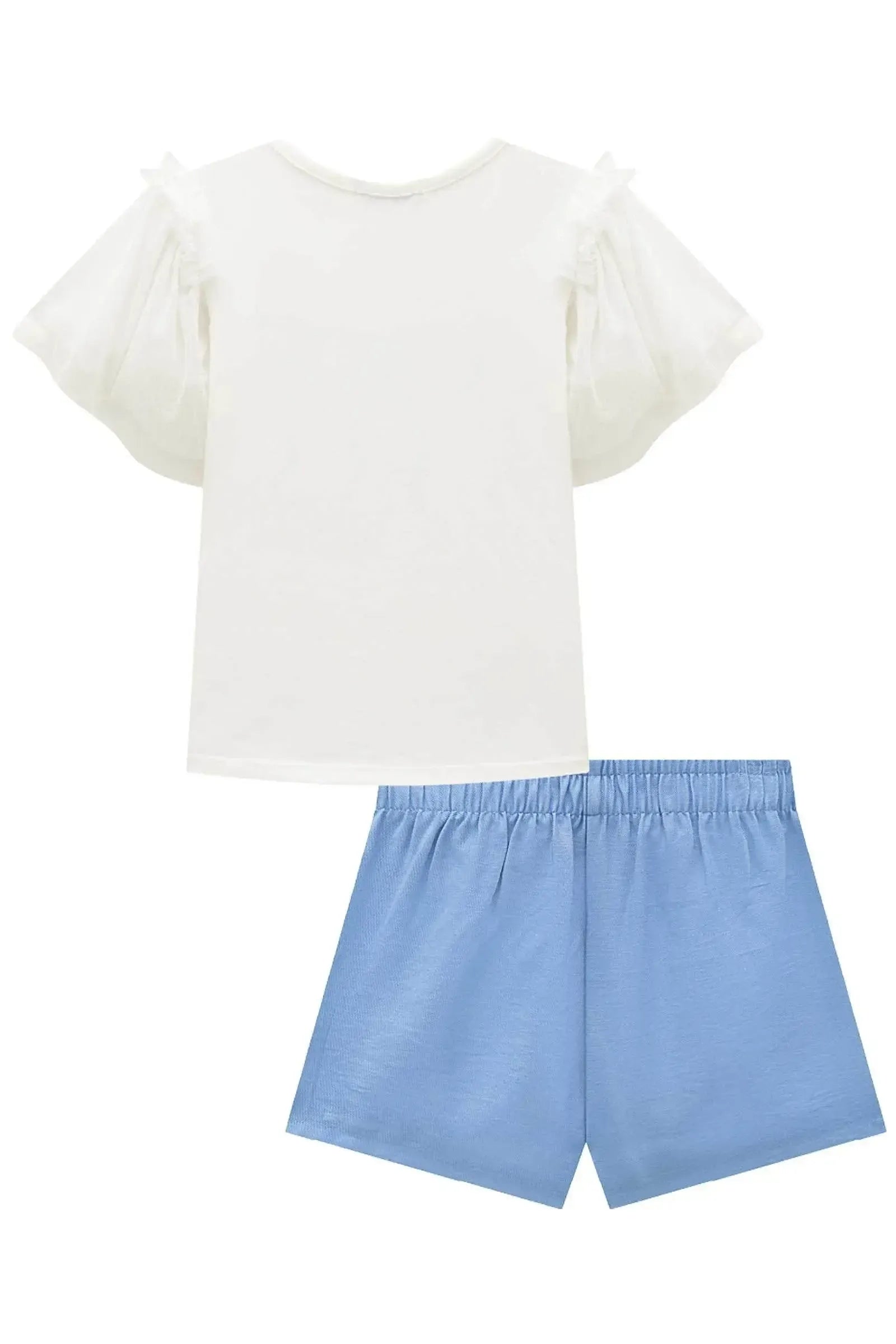 Conjunto de Blusa em Cotton e Tule e Shorts em Blend de Viscose 93231 Infanti Infantil Menina