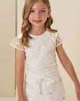 Conjunto de Blusa em Cotton e Tule Laços e Short Saia em Sarja com Elastano 84355 Infanti Infantil Menina