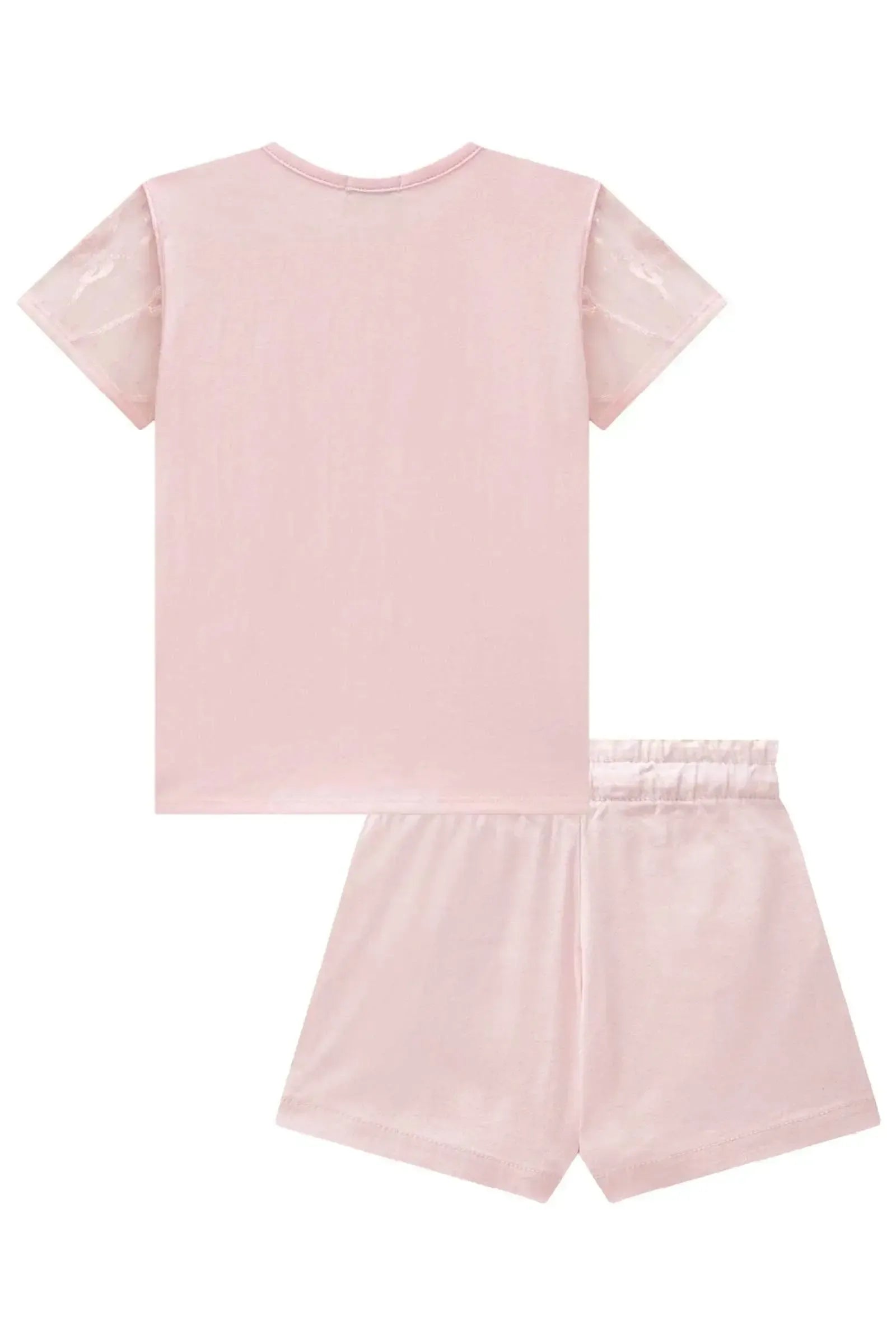 Conjunto de Blusa em Cotton e Tule Laços e Short Saia em Sarja com Elastano 84355 Infanti Infantil Menina