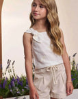 Conjunto de Blusa em Linho Bordado Folhas e Shorts em Sarja com Elastano 98670 Infanti Infantil Menina