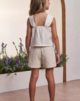 Conjunto de Blusa em Linho Bordado Folhas e Shorts em Sarja com Elastano 98670 Infanti Infantil Menina