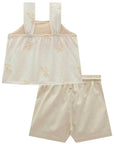 Conjunto de Blusa em Linho Bordado Folhas e Shorts em Sarja com Elastano 98670 Infanti Infantil Menina
